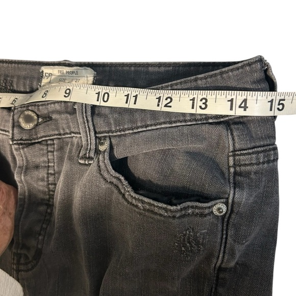 Free People Distressed Skinny Ankle Jeans Black Button Fly Jeans Sz 27 - Picture 11 of 13